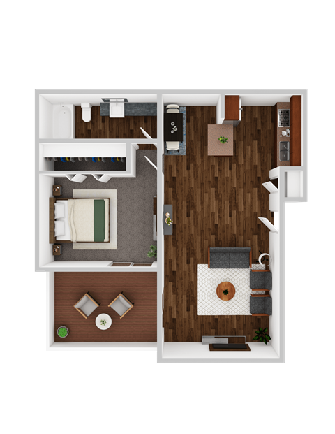Floor plan for 1 bed, 1 bath, 565 sqft